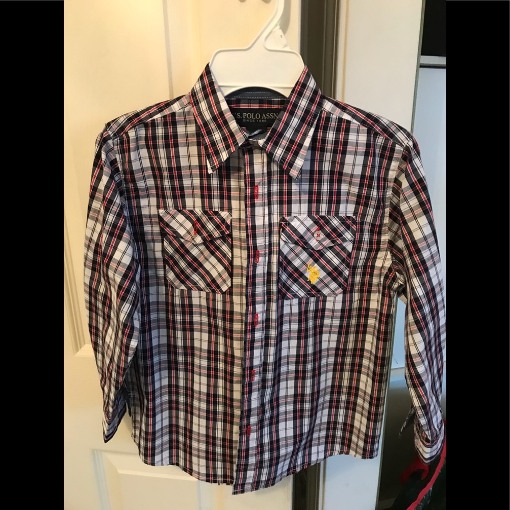 Boys US Polo Assn Red Navy White Dress Shirt